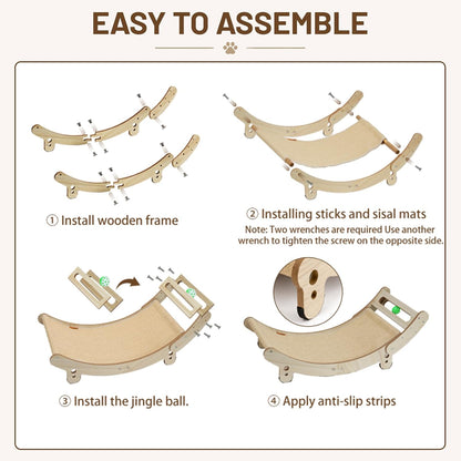 31.5" Sisal Cat Scratcher Bed with Bell Balls Wooden Cat Furniture(Xxl) | Cat Scratching Post for Indoor Cats Hammock.Natural Sisal Cat Scratch.Anti Slip and Stable without Shaking.Easy to Install7