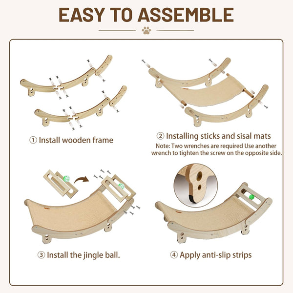 31.5" Sisal Cat Scratcher Bed with Bell Balls Wooden Cat Furniture(Xxl) | Cat Scratching Post for Indoor Cats Hammock.Natural Sisal Cat Scratch.Anti Slip and Stable without Shaking.Easy to Install7