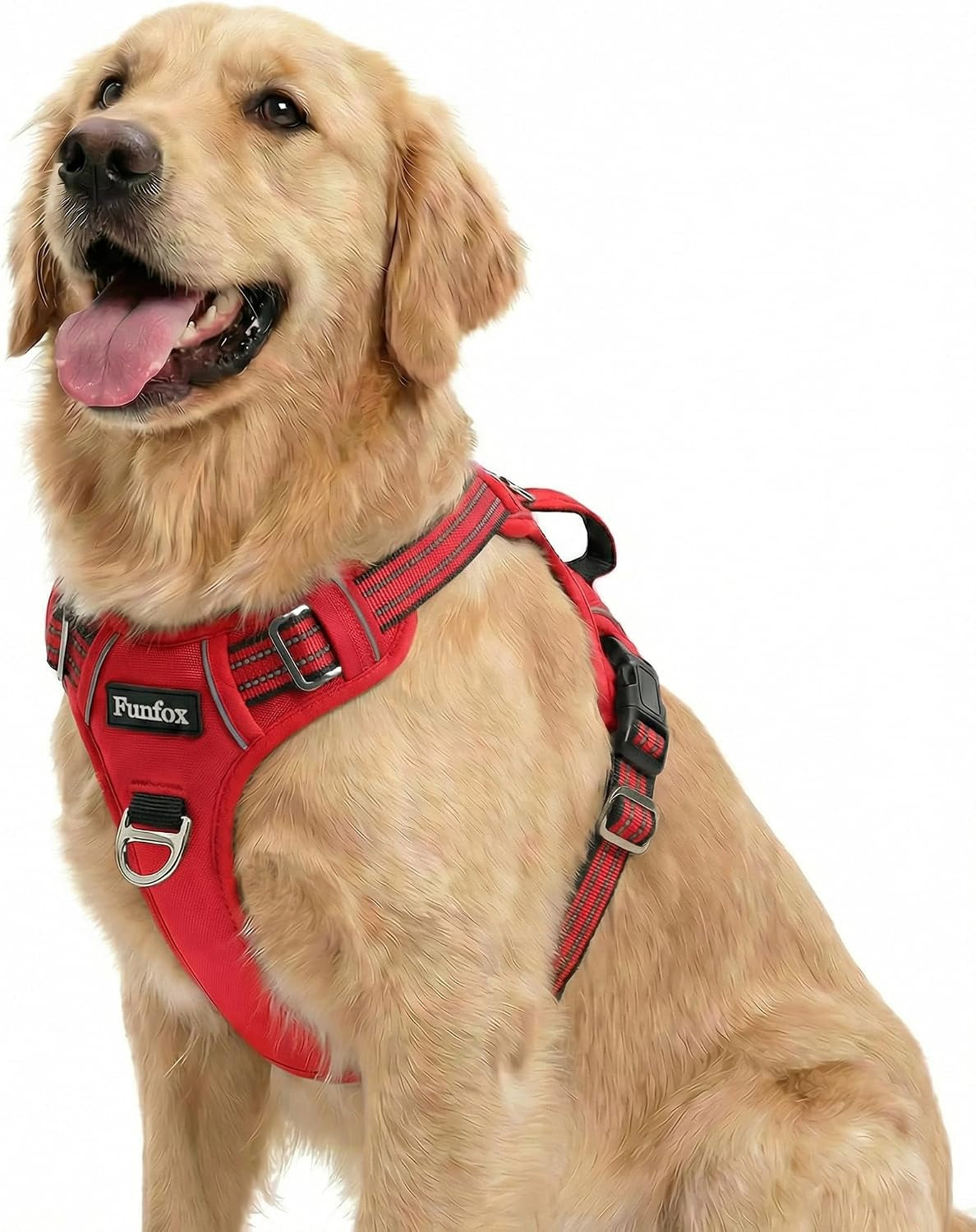 funfox-dog-harness-medium-sized-dog-vertical-handle-easy-control-no-pull-pet-vest-adjustable-with-2-leash-clips-soft-material-reflective-safe-night-walking-for-small-medium-large-breed-black-m
