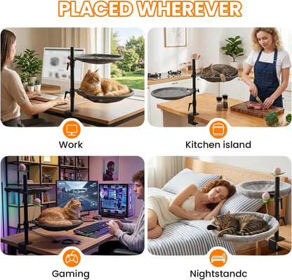 Double Cat Desk Bed, 360° Rotating & Adjustable Desk Mount with Soft Faux Fur & Breathable Mesh Accessories, Ergonomic Cat Perch for Remote Workers,Gamers, and Office Staff - Supports up to 44 Lbs7