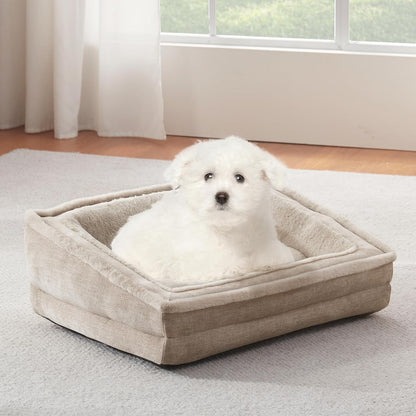 Laojin Balhen Cat Couch for Pets, Washable Cat Beds for Indoor Cats, Super Soft Plush Supportive Dog Couch Bed for Puppy and Kitten with Anti-Slip Bottom, 24Inch, Beige11