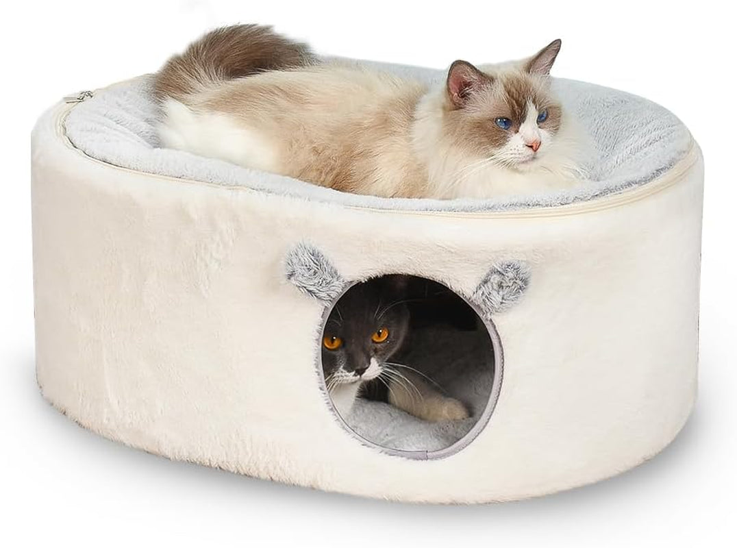 zoratoo-enclosed-cat-house-for-indoor-cats-pet-cave-with-washable-cover-portable-raised-pet-bed-sturdy-metal-frame-detachable-washable-cover-oval-shape-cuddle-bed-for-sleeping-kittens