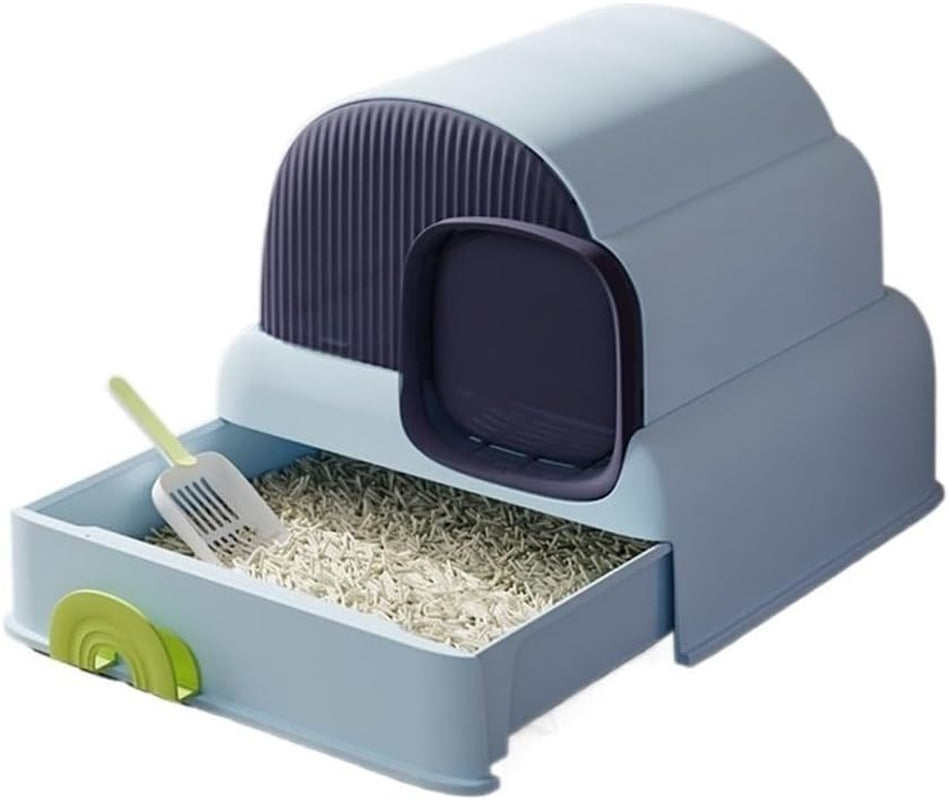 pet-supplies-enclosed-cat-litter-box-with-hood-drawer-anti-splash-easy-cleanblue