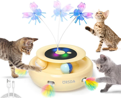 ORSDA Cat Toy, 3-In-1 Automatic Interactive Electronic Moving Ambush Feather, Fluttering Butterfly, Track Balls, USB Rechargeable Powered Smart Indoor Exercise Kicker11