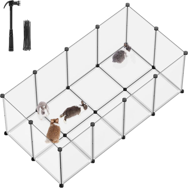 SONGMICS 20 Panels Pet Playpen with Floor, Small Animal Playpen, Pet Fence Indoor, DIY Plastic Enclosure for Guinea Pigs, Bunny, Hamsters, Hedgehogs, 49.2 X 24.8 X 16.5 Inches, White ULPC001W0114
