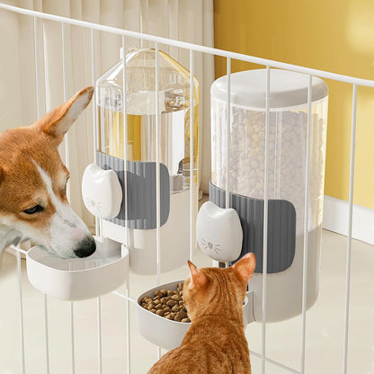 Yummy Sam Hanging Automatic Small Pet Food Water Dispenser, Auto Gravity 0.8L Cat Feeder and 0.87L Water Dispenser, Self-Feeding and Waterer Set Kennel Feeding Station for Puppy Cats (Grey White)4