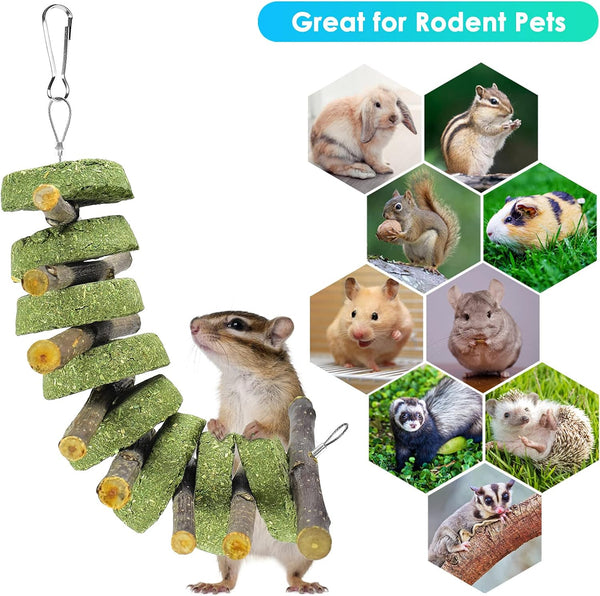 ERKOON Bunny Chew Toys, Rabbit Chew Toys for Teeth Grinding, Improve Dental Health, 100% Natural Apple Wood Timothy Grass Cake Treats for Rabbits Guinea Pigs Chinchillas Bunnies Hamsters (3 Pcs)6