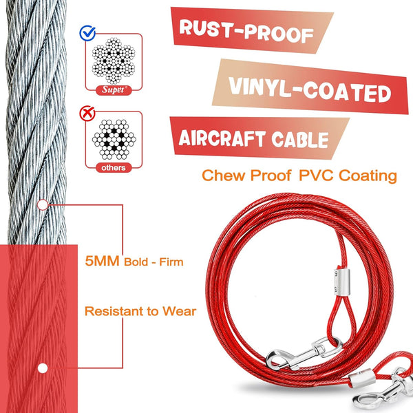 Supet Dog Tie Out Cable and Stake 32/16/10 Ft Outdoor, Yard and Camping, for Medium to Large Dogs up to 125 Lbs, 16" Stake, 32/16/10 Ft Cable with Durable Spring and Metal Hooks for Outdoor4