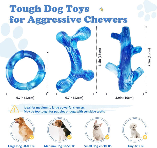 Furdog 3Pack Dog Toys for Aggressive Chewers Dog Chew Toy Tough Dog Toys to Keep Them Busy Bacon Flavor Teething Chew Toys & Dental Health for Large Medium Small Breeds (Blue)2