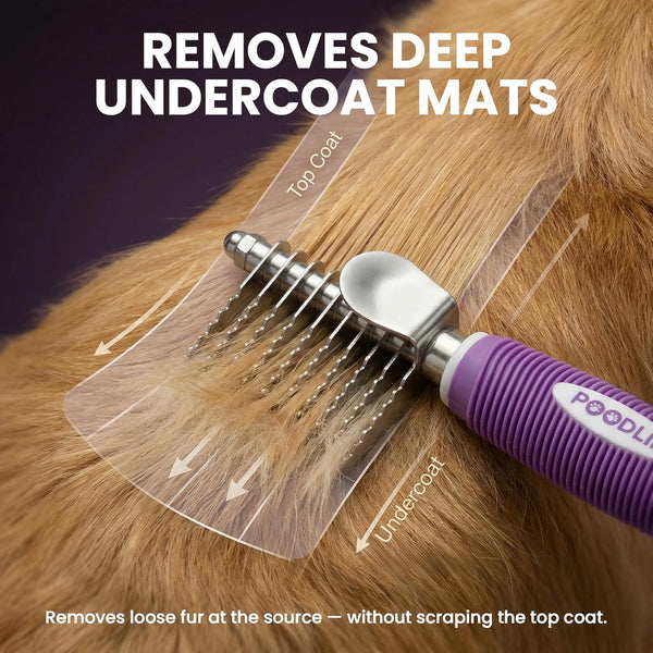 Poodle Dematting Fur Rake Comb Brush for Dogs and Cats - Long 2.5" Steel Safety Blades Metal Comb for Detangling Matted or Knotted Undercoat Hair2