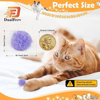 DF DUALFERV 60 Pcs Cat Pom Pom Balls, Interactive Cat Toys, Sparkle Balls for Cats, Extra Large and Fuzzy for Exercise and Entertainment, Multicolor, 1.5 Inch2