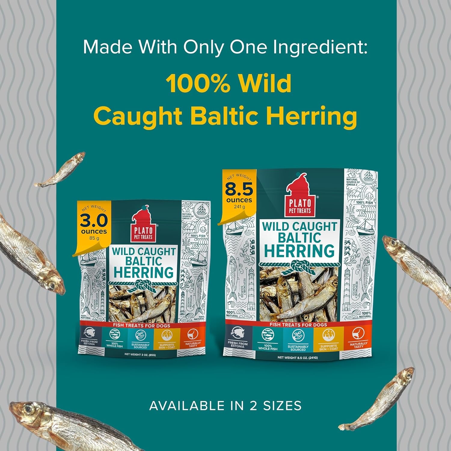 plato-pet-treats-fish-dog-treats-air-dried-single-ingredient-pet-treat-omega-3-6-fatty-acids-to-support-skin-and-coat-100-whole-fish-wild-caught-baltic-herring-3oz-2-pack