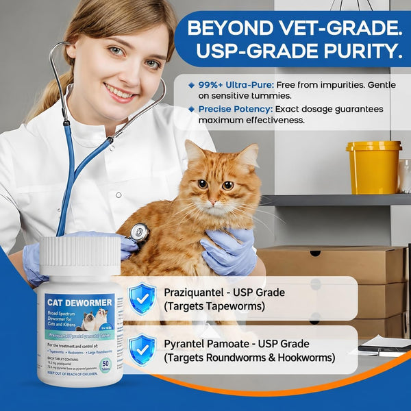 Dewormer for Cats and Kittens - Cat Dewormer All Worms Broad Spectrum | for Tapeworms, Roundworms & Hookworms - 50 Tablets3
