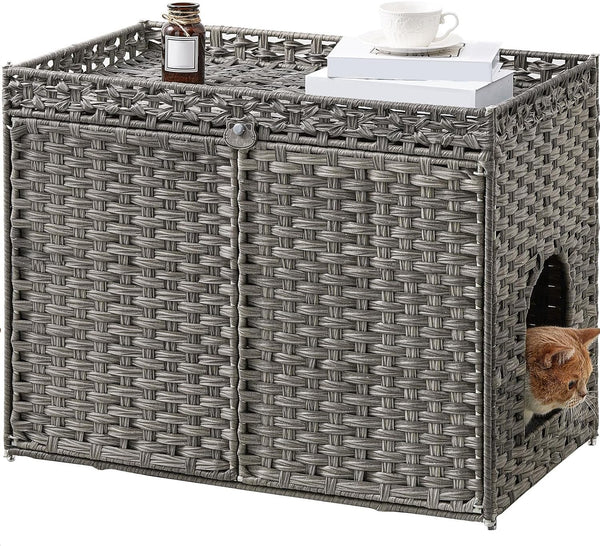 SETVSON Cat Litter Box Enclosure Furniture, Handwoven Rattan Hidden Litter Box with Mat, Large Space Cat House with 2 S-Shaped Hooks 30.3 X 18.3 X 24.4 Inches, Indoor for Living Room Apartment Natural9