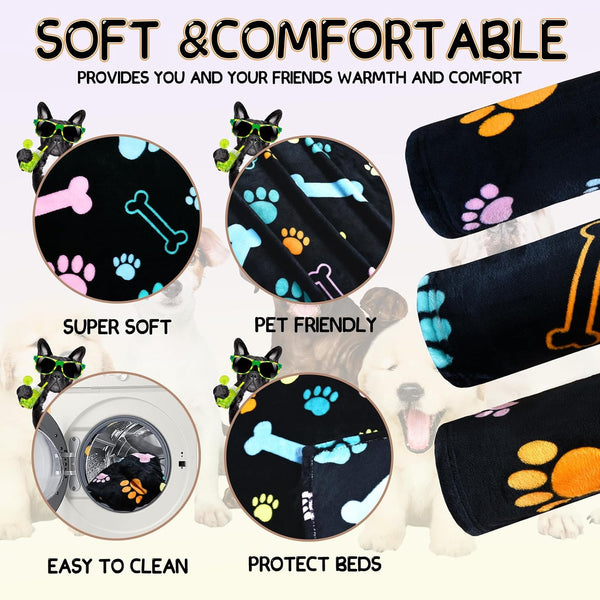Rezutan Dog Blankets for 3 Pack Large Medium Pet Cat, Soft Fuzzy Washable Blanket, Comfort Flannel Suitable for Dogs Kennels & Beds, Sofas, Furniture, Gifts Puppy Essentials, 41 X 31 Inch, Black7