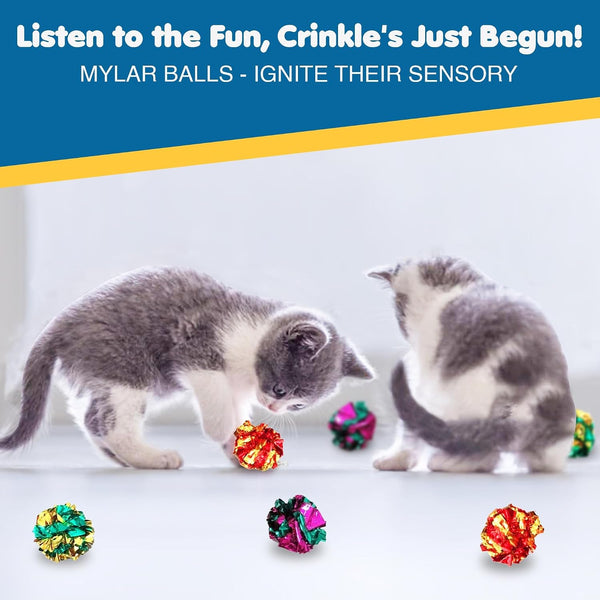 Sungrow Cat Crinkle Balls, Shiny, Mylar Crinkler, Stress-Relief Toy for Kittens, Interactive & Engaging, Keeps Grown-Up Cats Active, Encourages Multi-Cat Play, Provides Endless Entertainment, 6 Pcs4