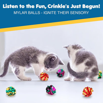 Sungrow Cat Crinkle Balls, Shiny, Mylar Crinkler, Stress-Relief Toy for Kittens, Interactive & Engaging, Keeps Grown-Up Cats Active, Encourages Multi-Cat Play, Provides Endless Entertainment, 6 Pcs4
