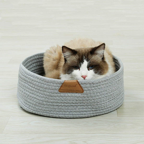 Cat Bed Basket Nest round Cotton Rope Woven Warm Medium,Pet Sleeping Bed House Cute Fun Scratcher Scratching Scratch Mat Pad for Puppy Small Dogs Indoor Play Eco Washable Winter Summer (Gray)7