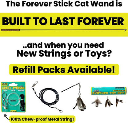 Forever Stick 1-Pack - the Unbreakable Cat Wand Toy, Durable Cat Toy Wand, Extra Long Cat String Toy, Cat Fishing Pole Toy for Bored Indoor Adult Cats, Cat Stick Toy, Cat Feather Wand, Cat Teaser Wand4