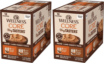 Wellness CORE Tiny Tasters Pate Variety Pack Adult Wet Cat Food, Natural, Protein Rich, Grain Free, Land Recipes, 1.75 Oz, Pack of 12 Pouches11