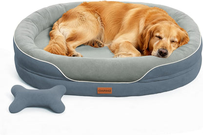 CWAWZ XL Orthopedic Dog Bed, Extra Large Dog Bed, Dog Sofa for Large Sized Dogs with Full-Surround Bolsters, Dual-Sided Dog Cooling Bed with Memory Foam, Washable Sofa with Nonslip Bottom, Light Grey9