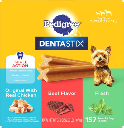 Pedigree Dentastix Small & Toy Breed Dog Dental Treats, Fresh, 102 Count | Triple Action Dental Care, Reduces Tartar, Cleans Teeth, Freshens Breath, for Dogs 7-22 Lbs, No Added Sugar/Fillers20
