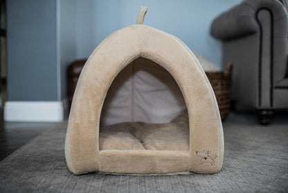 Best Pet Supplies Cat Bed for Indoor Cat, Domed Tent House with Removable Pillow, Covered Cat Cave for Small Dog, Puppies and All Breeds of Cats - Tan, 19 X 19 X H:19"6