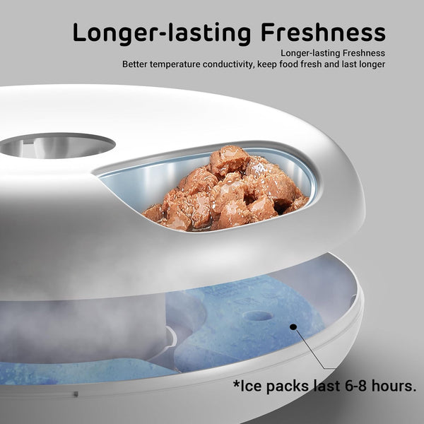 Ipettie Donut Frost Wifi 6 Meal Automatic Wet Food Feeder with Ice Packs | Stainless Steel Tray Version, App Control Programmable Timer for Senior and Weak Pets, Holds 6 X ½ Lb. of Food, White4