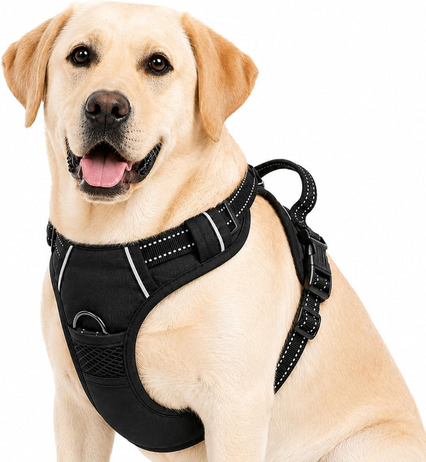 No Pull Dog Harness, Large Black Tactical Vest Harness, Heavy Duty 900D Nylon Reflective Pet Harness with Front & Back Control Handles, Adjustable Padded Vest for Large Dogs German Shepherd1