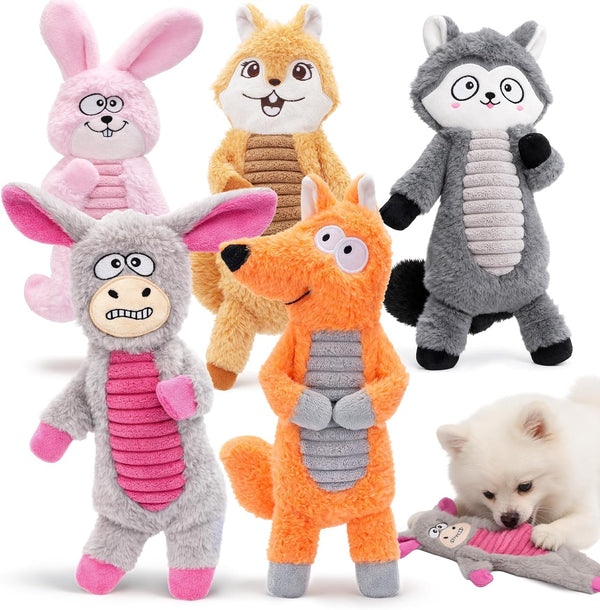 Durable No Stuffing Dog Squeaky Toys Dogs Love These! | Crinkle & Squeakers Keep Dogs Busy, 5 Pack Plush Animal Toys for Small Medium Large Dogs1