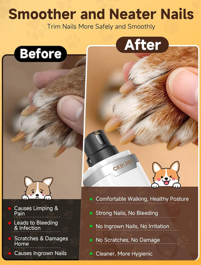Dog Nail Grinder Whisper Quiet & Safe for Sensitive Dogs and Cats | Low Vibration Pet Nail Trimmers, 3-Speed, LED Lights, 8 Hours Runtime, Rechargeable Ergonomic Grooming for All Sizes & Breeds8