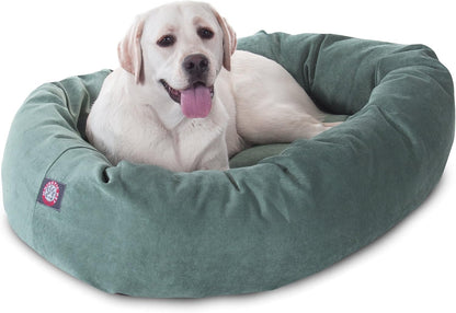 Majestic Pet 40 Inch Micro Velvet Calming Dog Bed Washable – Cozy Soft round Dog Bed with Spine for Head Support - Fluffy Donut Dog Bed 40X29X9 (Inch) – round Pet Bed Large – Pearl29