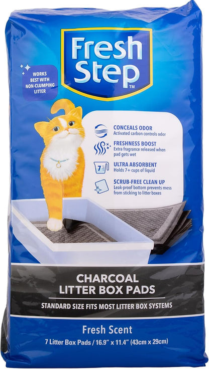 Fresh Step Charcoal Litter Box Pads with Activated Carbon for Odor Control, Ultra-Absorbent with Leak-Proof Bottom for Scrub-Free Cleanup, 16.9 X 11.4 Inches, 7 Count1