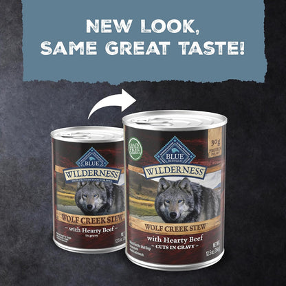 Blue Buffalo Wilderness Grain Free Adult Wet Dog Food, Wolf Creek Stew with Hearty Beef, 30G Protein per Can, 12.5 Oz. Can (Pack of 12)3
