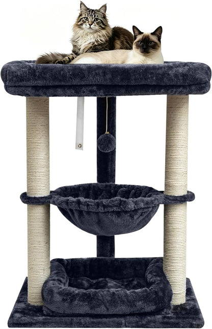 SYANDLVY Leopard Print Small Cat Tree with Top Perch, Hammock & Bottom Bed | 3 Level, Natural Sisal Scratching Post Tower with Hanging Bell Ball and Anti-Tip Strap, Stable Indoor Cat Furniture11