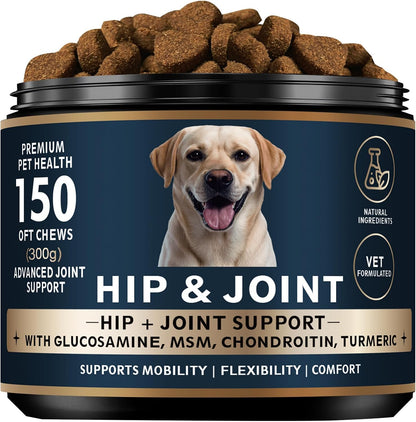 Glucosamine for Dogs - 150 Soft Chews, Hip & Joint Supplement with MSM, Chondroitin, Turmeric – Joint Support for Dogs Chicken Flavor – Vet Formulated – 2-Month Supply1