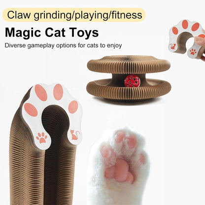 Kitty Curls Cat Toy,Foldable Magic Organ Cat Toy,Magic Organ Cat Scratcher Board,Foldable Recyclable Cat Accordion Toy for Indoor Cat Playing,Interactive Scratch Pad with Toy Ball3