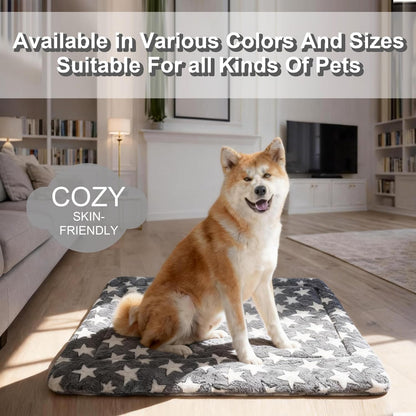 Washable Dog Bed Mat with Anti-Slip Bottom, Deluxe Plush Memory Foam Crate Pad & Waterproof Outdoor Kennel Mat for Dogs & Cats-Durable Crates Beds, Large Medium Small Puppy Size 36" X 24",Blue7