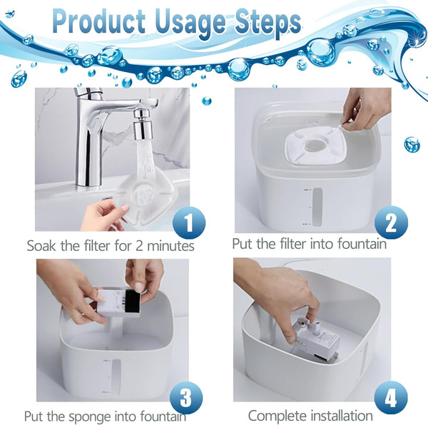 34 Pcs Cat Fountain Filters Replacement Compatible with VEKEN 95Oz/2.8L Cat Water Fountain Filters Automatic Dog Water Fountain Filters Pet Fountain6
