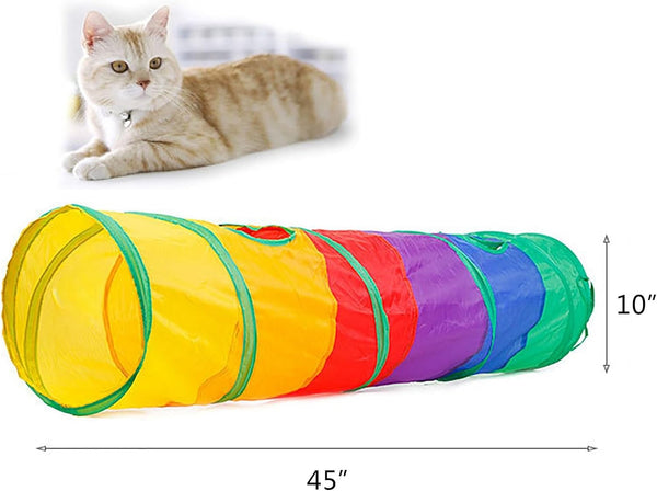 Icagy Cat Tunnel for Indoor Cats Kittens Rabbits, Foldable Tunnel Toys | Interactive Pet Crinkle Pop up Tunnel Play Toys, Relieve Cat Boredom, Rainbow 45"4