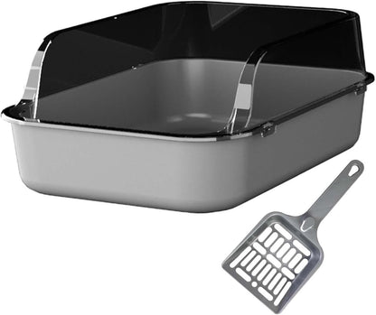 Open Litter Box Semi Enclosed Cat Toilet Sand Box Bedpan Container for Indoor Cats and Young Kittens- Gray4