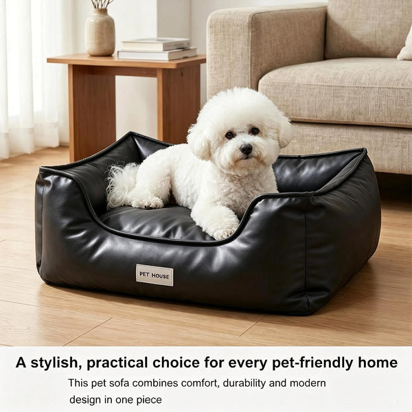 Marchul Faux Leather Dog Bed, Waterproof Cat Sofa Bed with Non-Slip Bottom | Leather Dog Bed, Washable Pet Couch for Small and Medium Dogs & Cats, 29.5 X 23.6In Black8