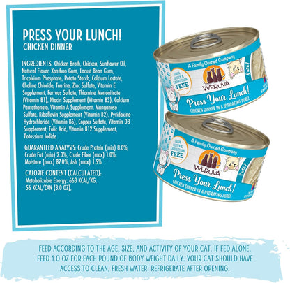 Weruva Wet Cat Food, Press Your Lunch with Chicken Pate, 3Oz Can, Pack of 125