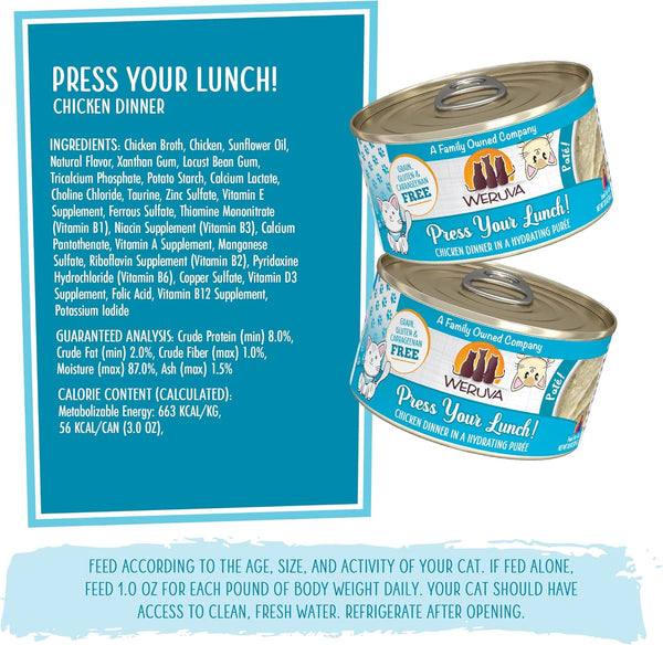 Weruva Wet Cat Food, Press Your Lunch with Chicken Pate, 3Oz Can, Pack of 125
