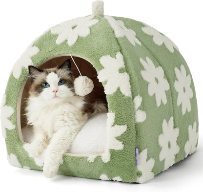 Lesure 2In1 Cute Cat House for Kitten with Washable Cushioned Pillow,16In | Cat Beds for Indoor Cats,Small Pet Cave Tent,Cozy Enclosed Foldable Hideaway,Fluffy Ball,Anti Slip Bottom,Hand Strap,Purple8