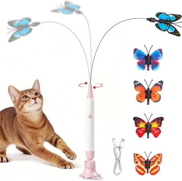 Potaroma Interactive Spinning Butterfly Cat Toy Wand, Rechargebale | Automatic Self-Play & Handheld Mode, Electric Touch Activated Cat Teaser with Suction Cup for Indoor Kittens1