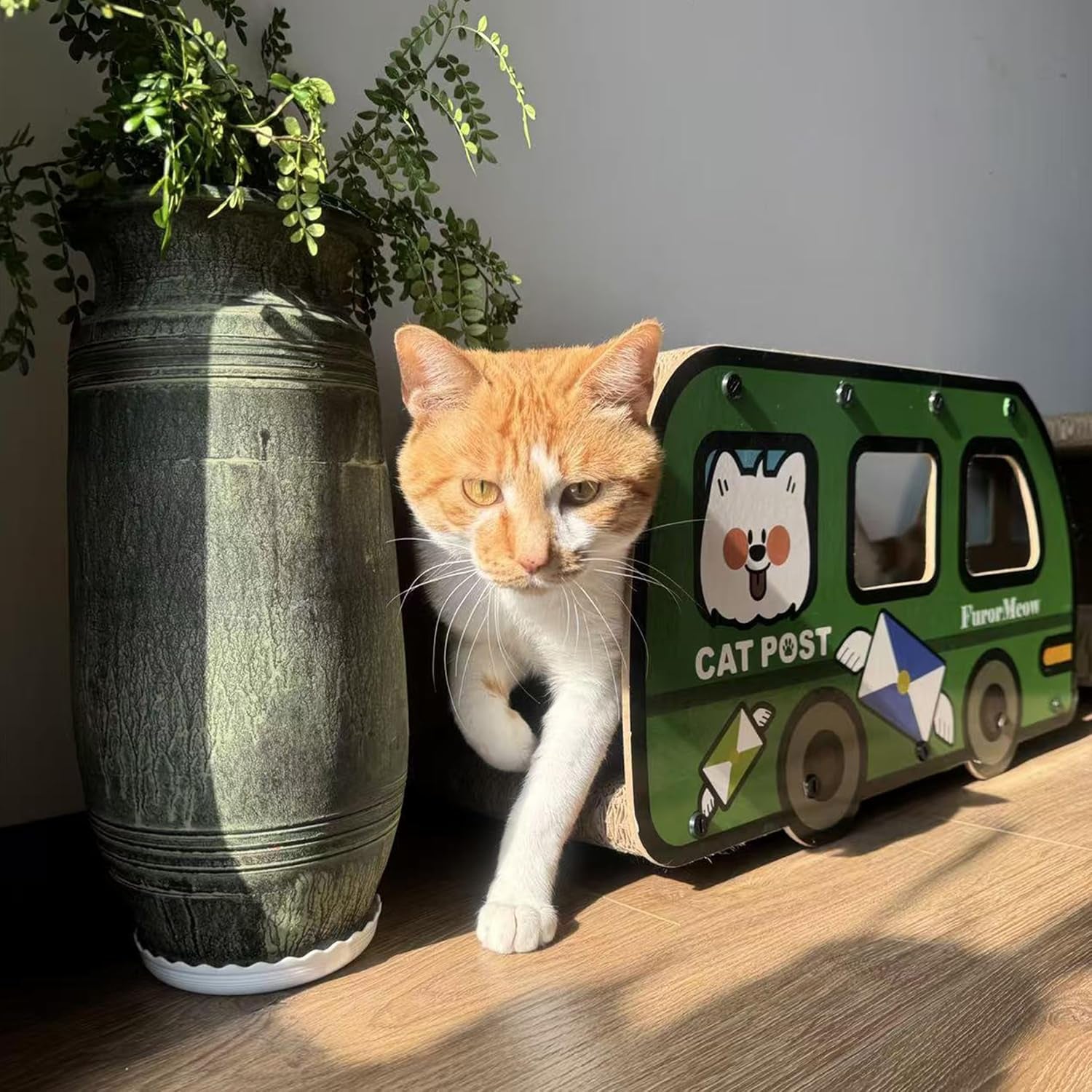 cat-scratching-house-cat-cardboard-house-green-bus-long-scratching-post-9x11-8x22-inches-fun-cube-tunnel-peekaboo-hideaway-for-indoor-cats