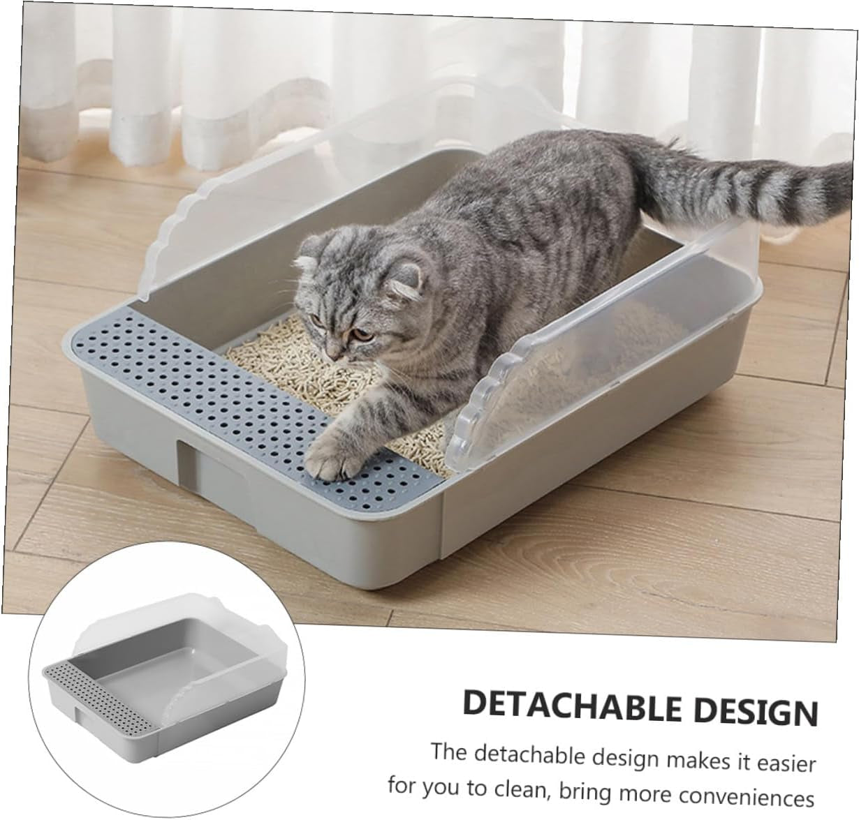 supvox-cat-litter-pan-toilet-semi-enclosed-anti-splash-resistant-plastic-litter-box-with-removable-cover-small-gray-for-kitten-housebreaking-and-indoor-use