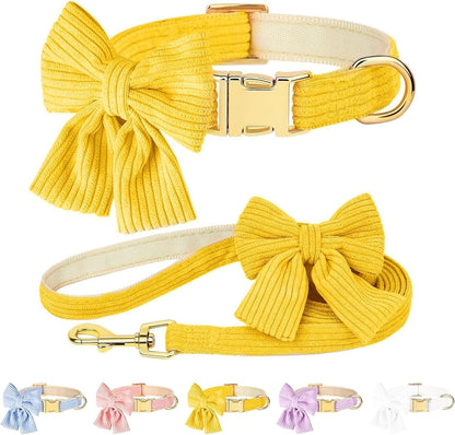 Dog Collar and Leash Set with Bowtie, Soft & Cute Puppy Collar, Cotton Puppy Collar with Adjustable Metal Buckle for Small, Medium Dog (Pink, Size S: Neck 10"-16")11