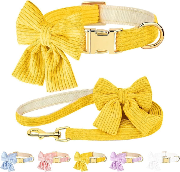 Dog Collar and Leash Set with Bowtie, Soft & Cute Puppy Collar, Cotton Puppy Collar with Adjustable Metal Buckle for Small, Medium Dog (Pink, Size S: Neck 10"-16")11